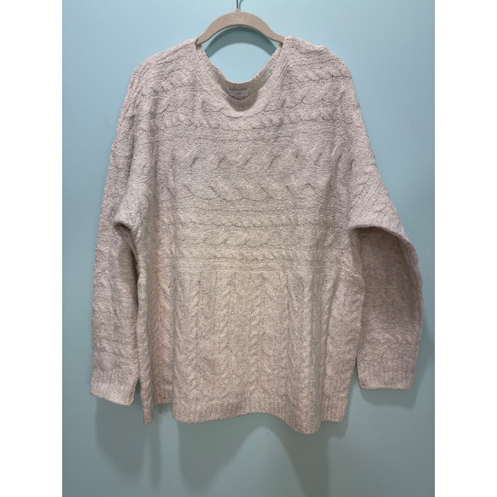 J. Jill Womens Beige Cable Knit Cotton Blend Sweater Large